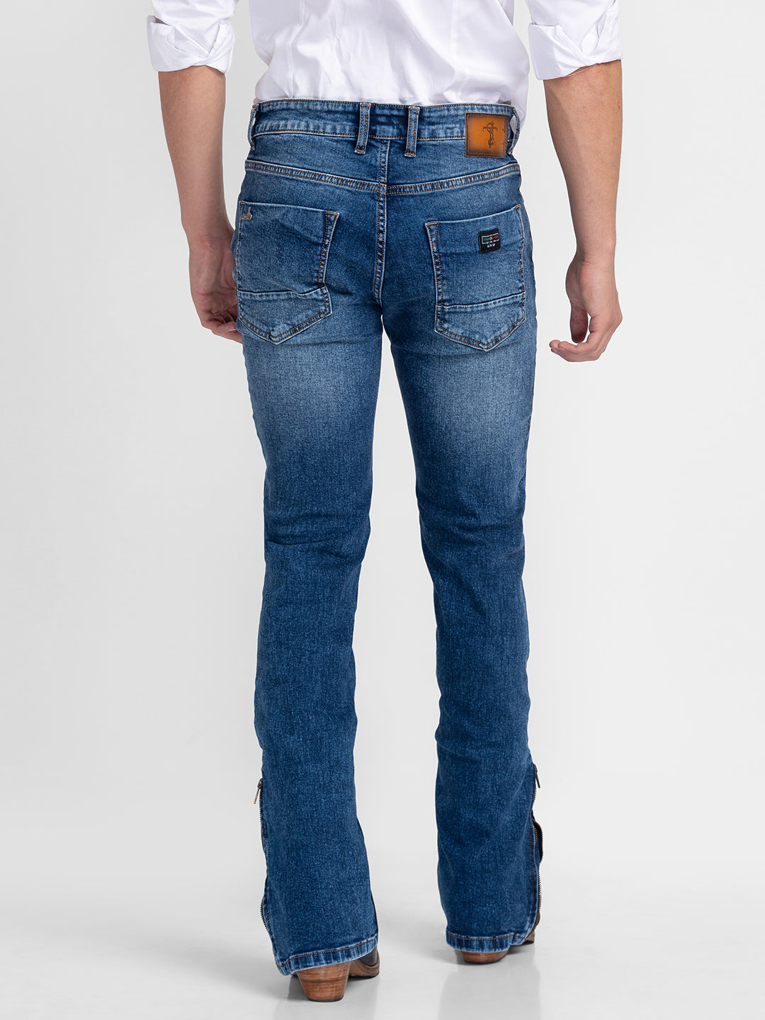 Blue Clean Bootcut Jeans with Zipper Bottom