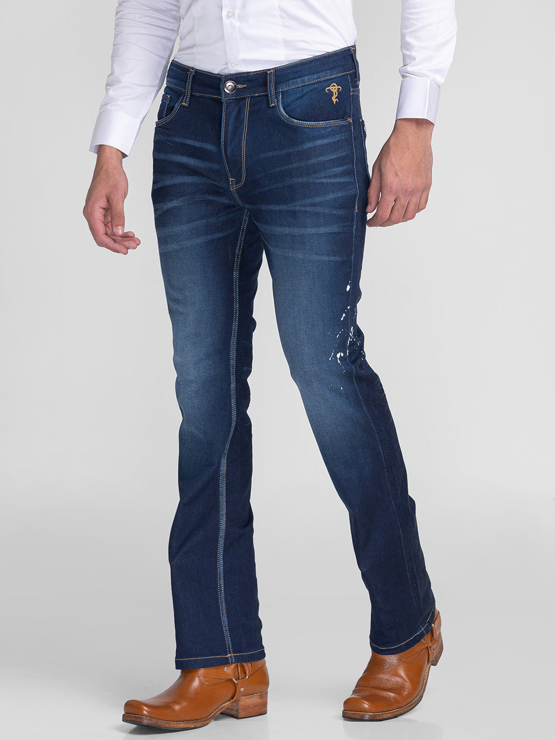 Dark Blue Clean Bootcut Jeans for Men