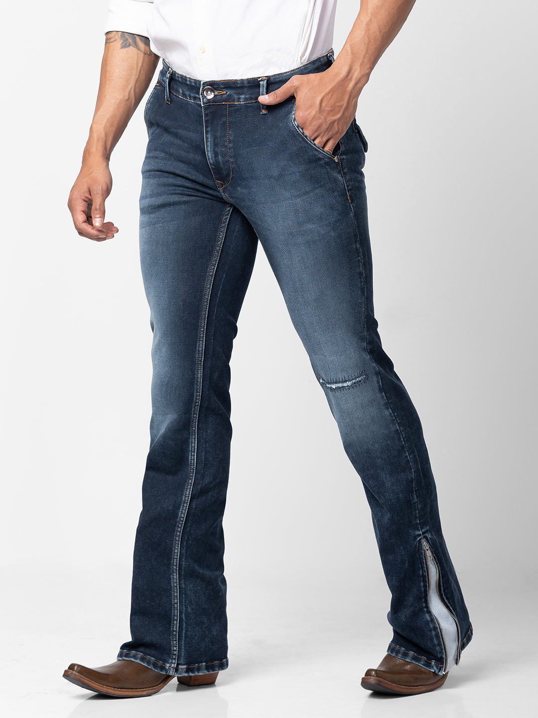Dark Indigo Bootcut Jeans with Zipper Bottom