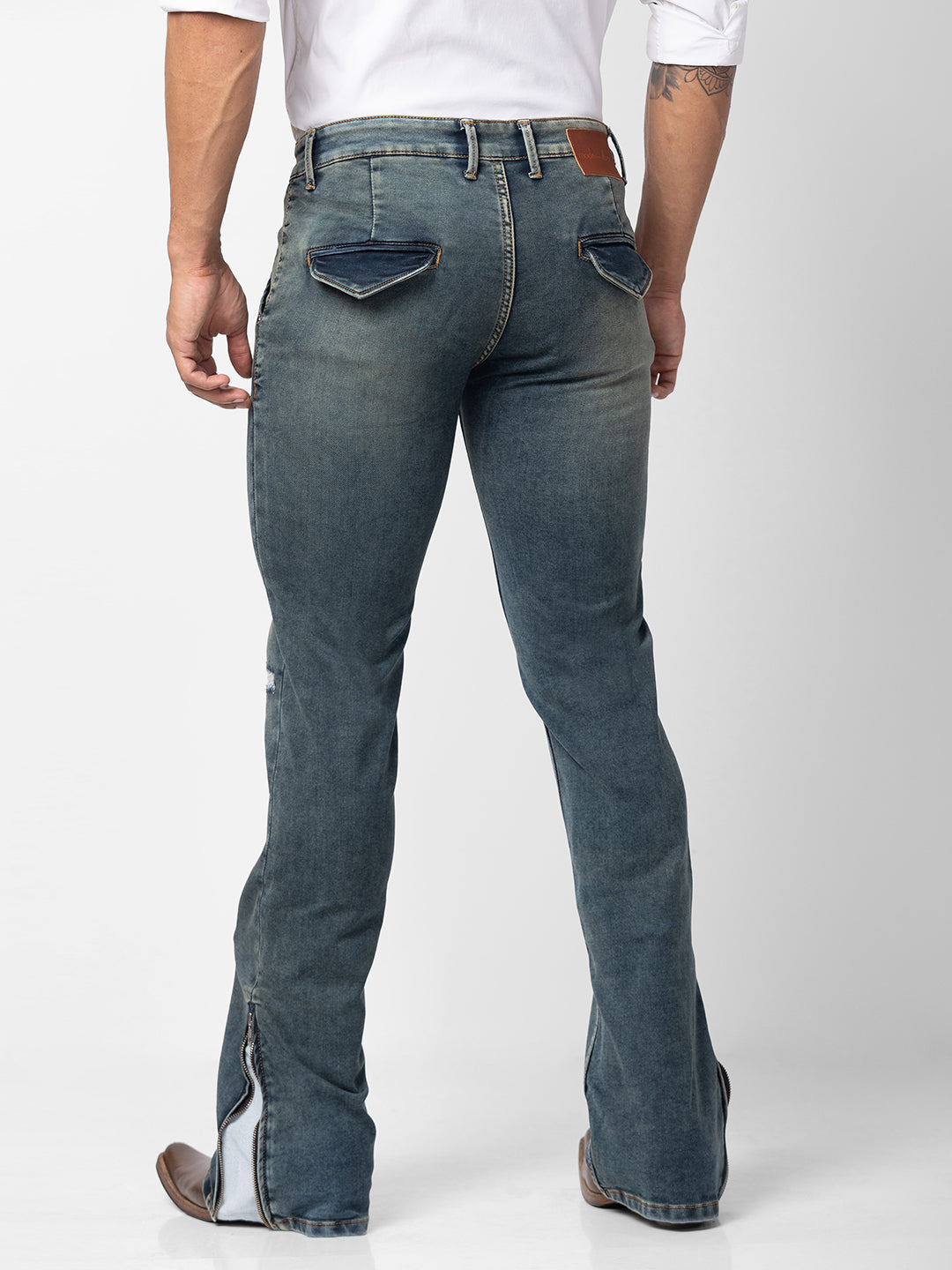 Vintage Khakhi Bootcut Jeans with Zipper Bottom
