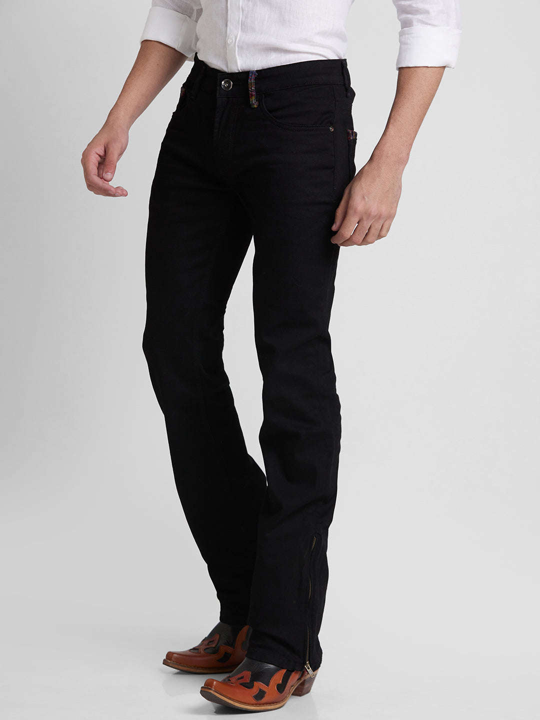 Black Bootcut Jeans with Zipper Bottom