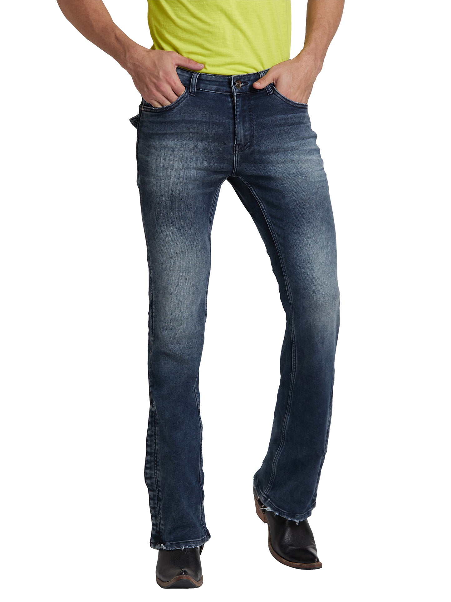 Light Indigo Bootcut Jeans with Buttoned Bottom