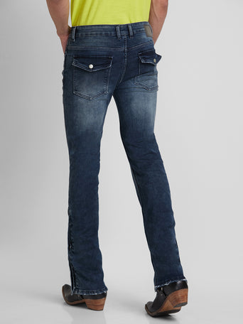 Light Indigo Bootcut Jeans with Buttoned Bottom