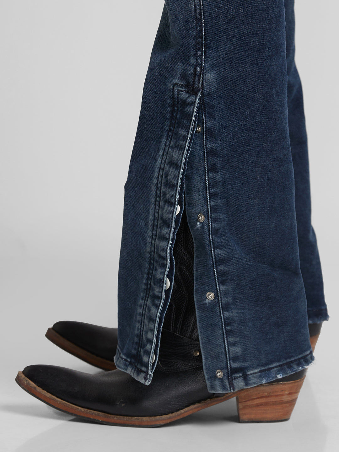 Light Indigo Bootcut Jeans with Buttoned Bottom