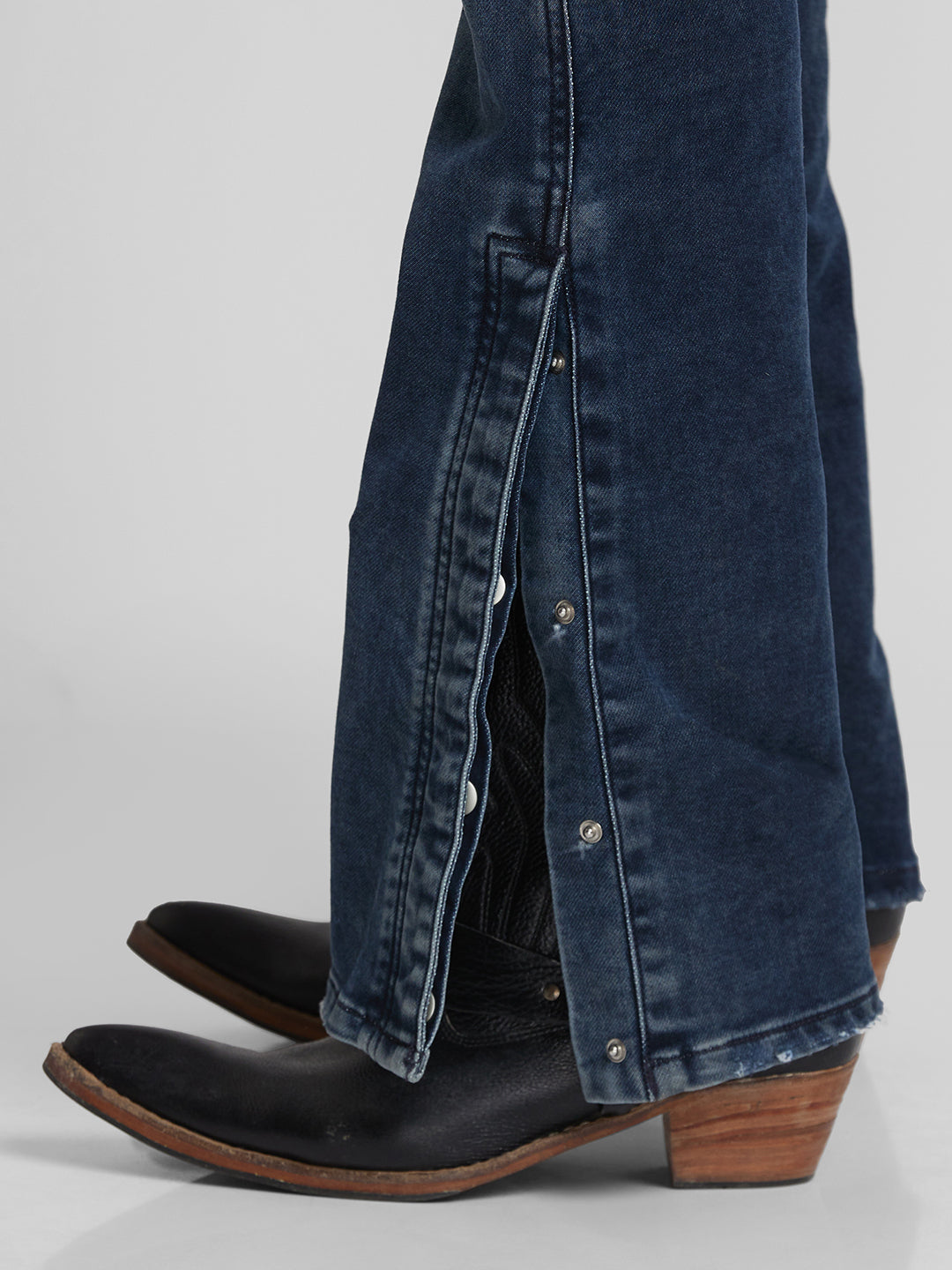 Light Indigo Bootcut Jeans with Buttoned Bottom - Main Image