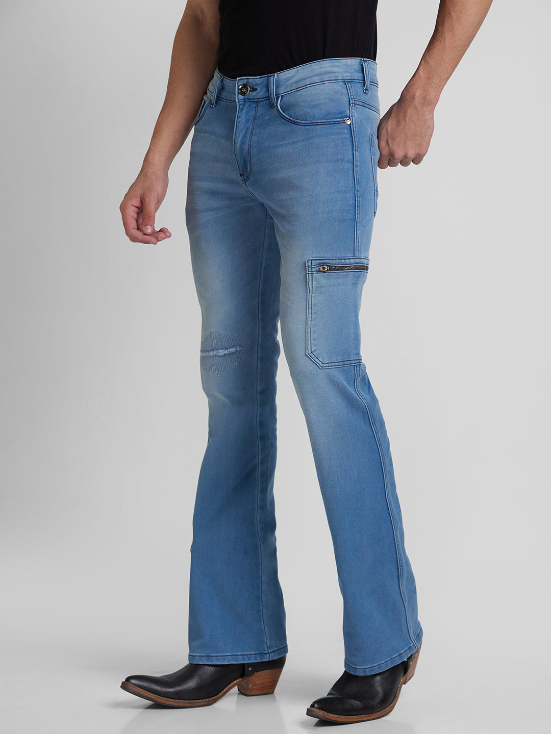 Light Blue 6 Pocket Distressed Bootcut Jeans