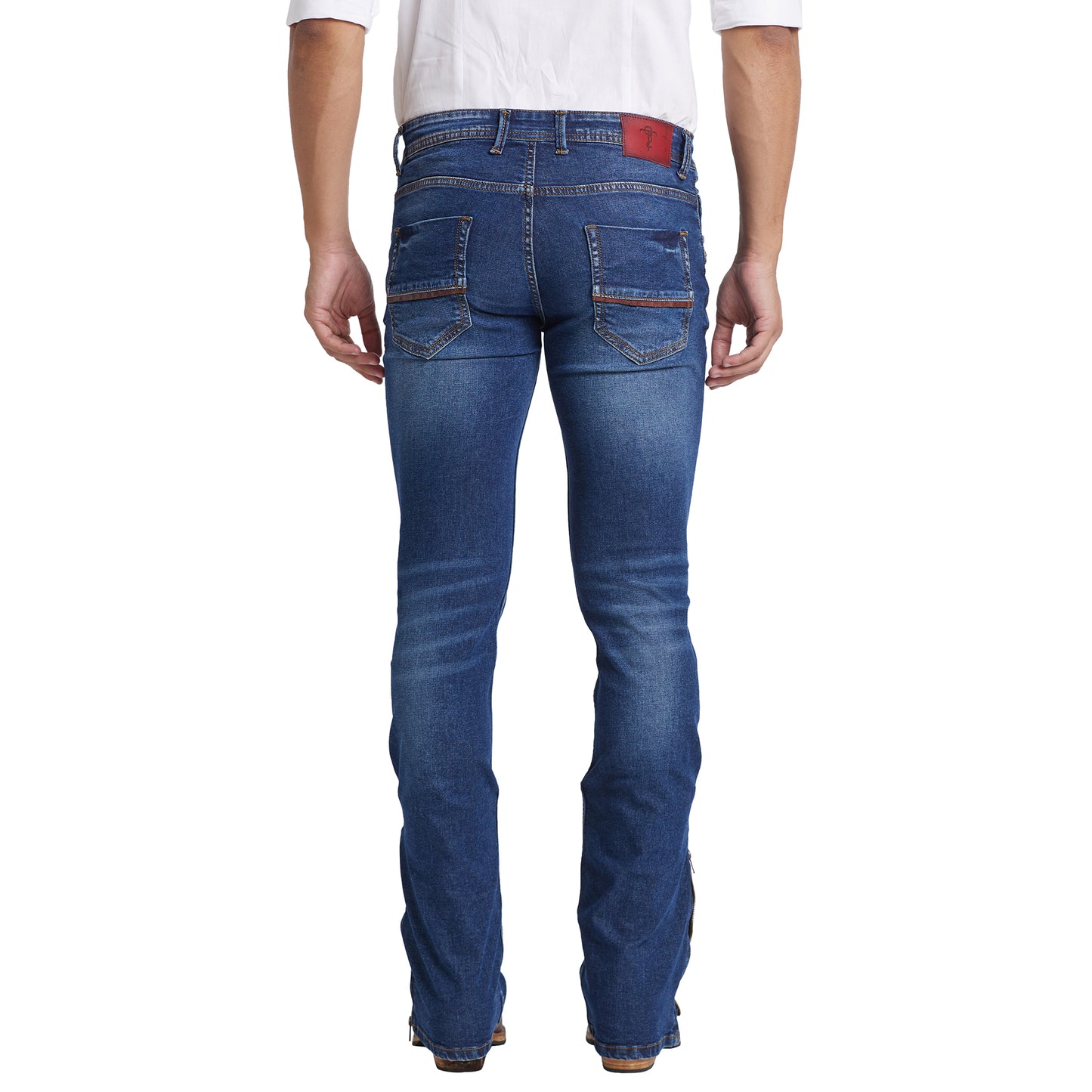 Mode De Base Mens's Casual  Slim Fit Blue Faded Bootcut Jeans With Zipper Bottom (Blue)