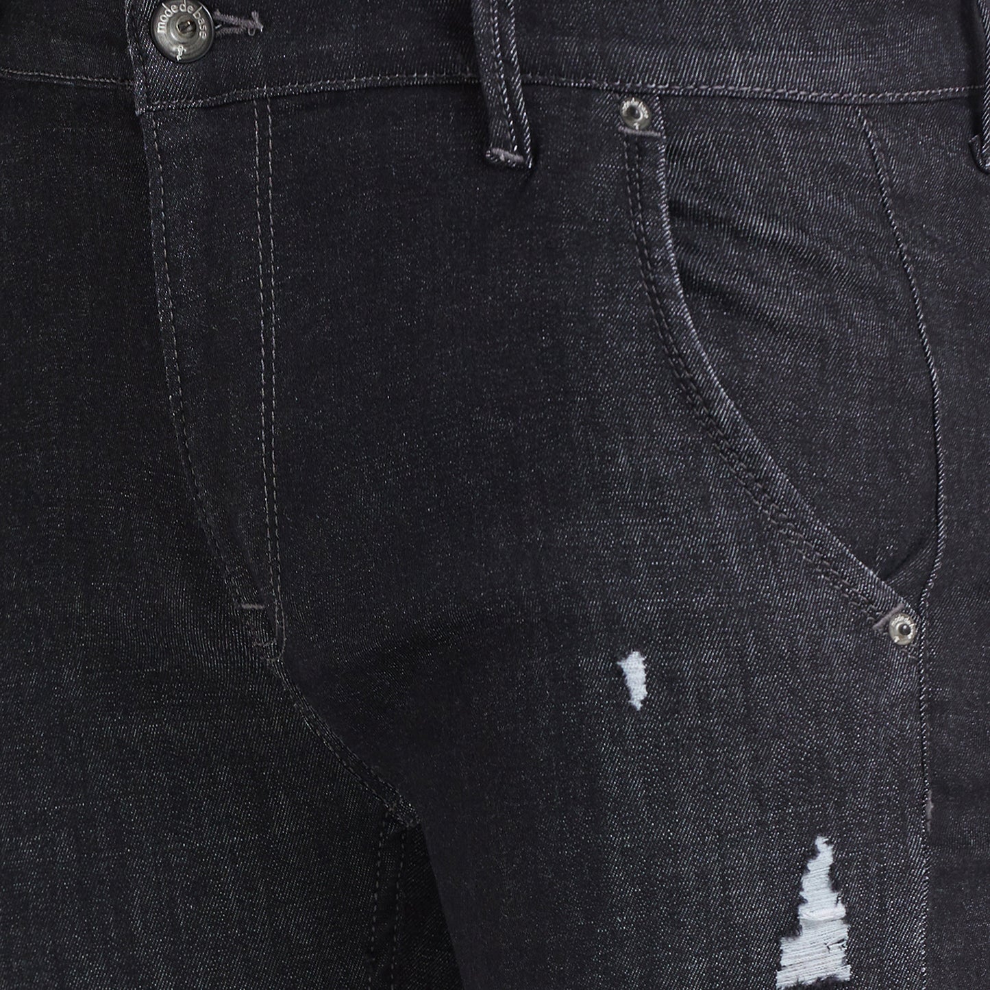 Mode De Base Mens's Casual Slim Fit Carbon Black Distress Bootcut Jeans  With Zipper Bottom (Carbon Black)