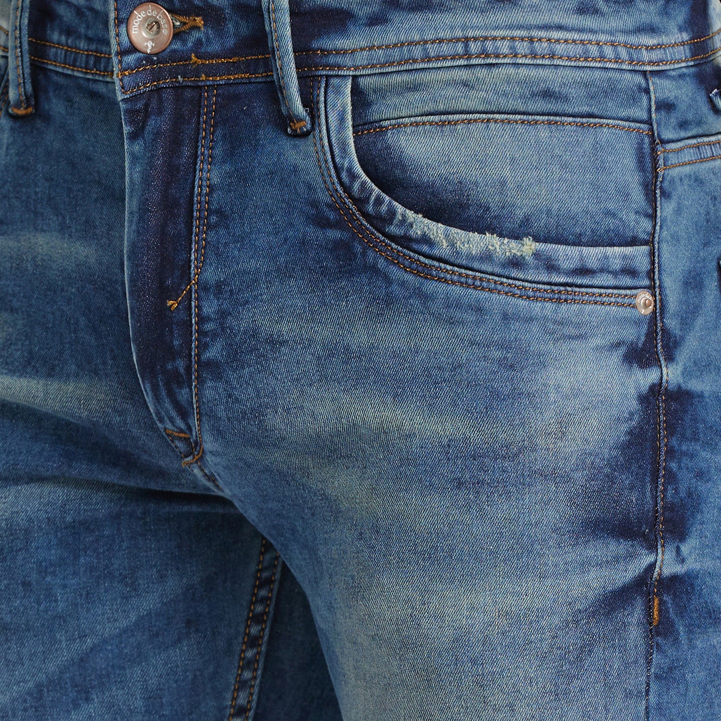 Mode De Base Mens's Casual  Slim Fit Light Blue Tinted Fade Distress Bootcut Jeans With Zipper Bottom (Light Blue)