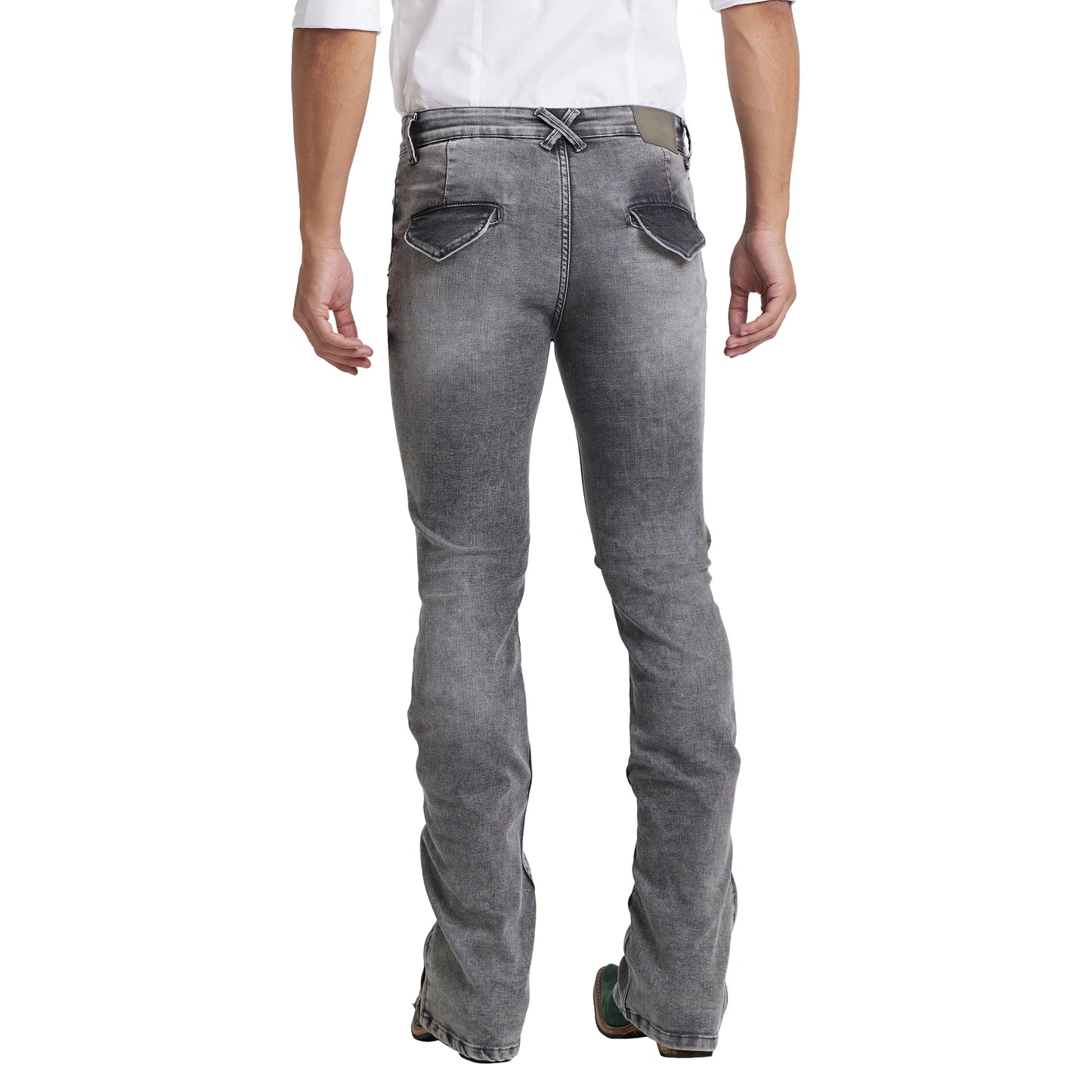 Mode De Base Mens's Casual  Slim Fit Carbon Grey Faded Bootcut Jeans With Zipper Bottom (Carbon Grey)