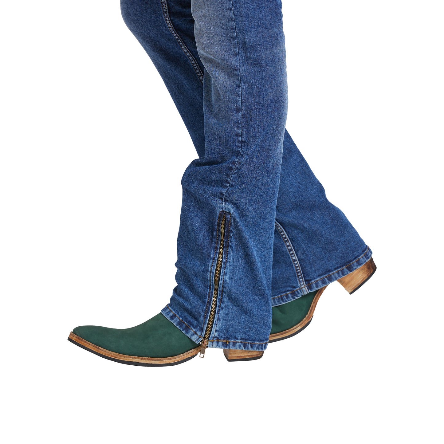 Mode De Base Mens's Casual  Slim Fit Basic Blue Fadded Bootcut Jeans With Zipper Bottom (Basic Blue)