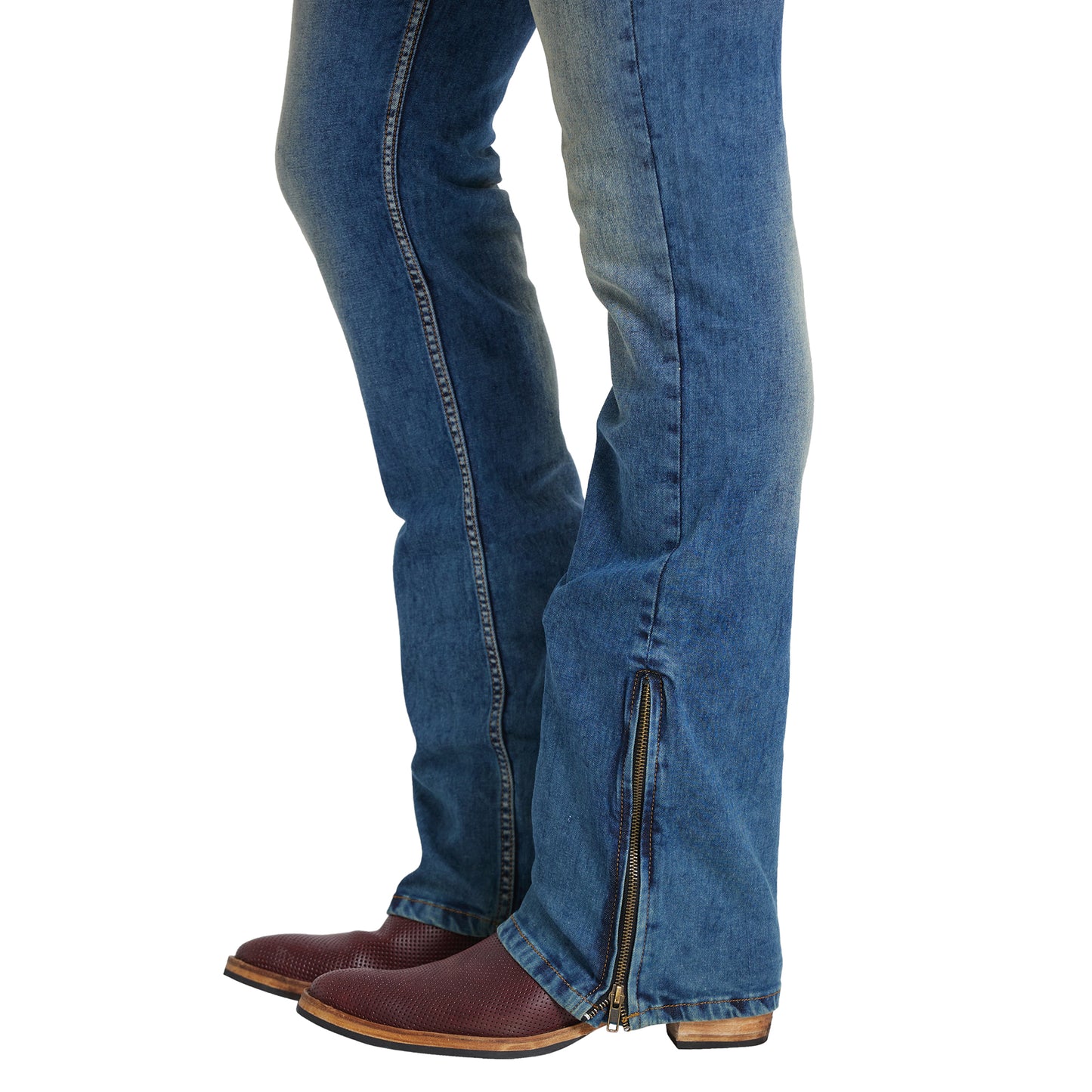 Mode De Base Mens's Casual  Slim Fit Light Blue Tinted Fade Bootcut Jeans With Zipper Bottom (Light Blue)