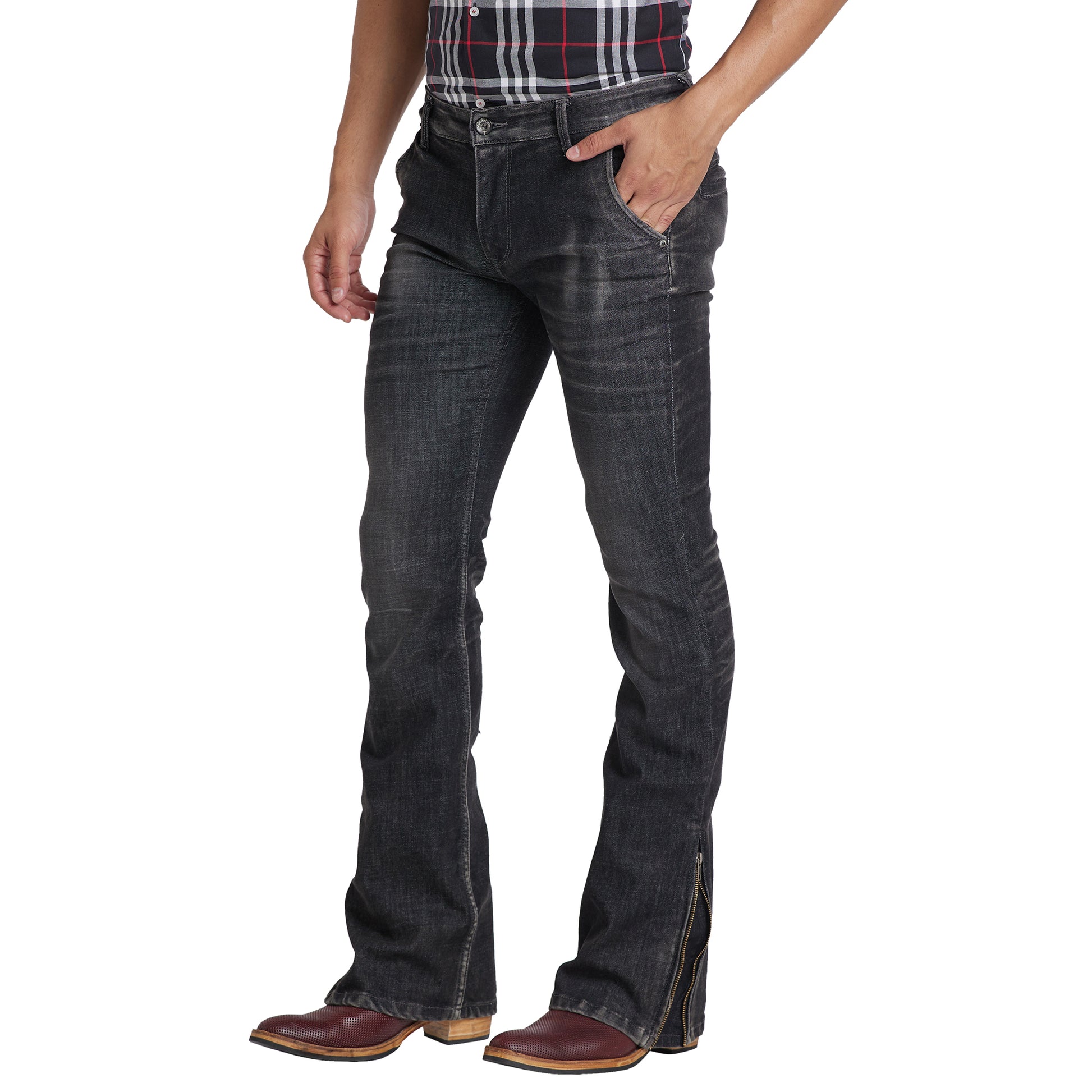 Mode De Base Mens's Casual Slim Fit Carbon Black Faded Bootcut Jeans W –  Mode De Base Italie