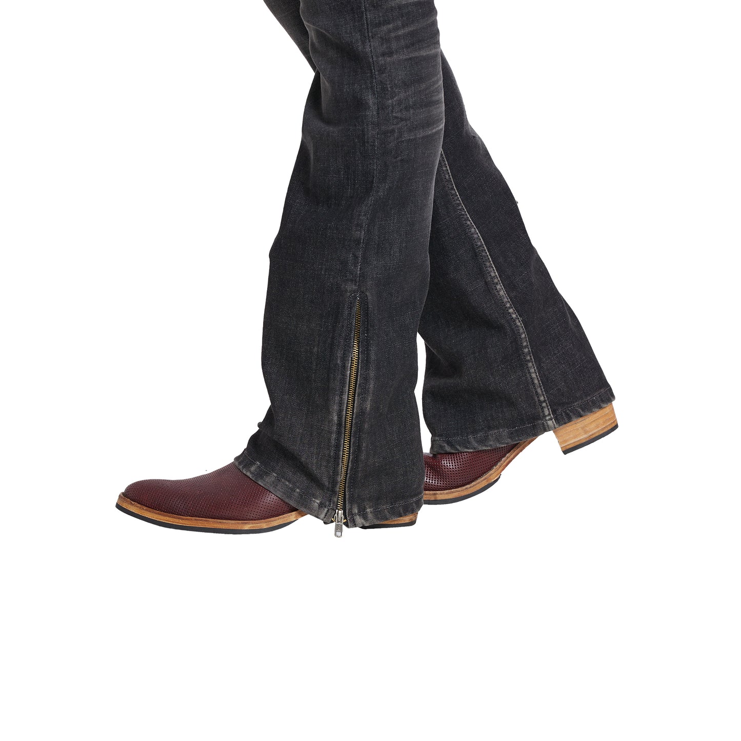 Mode De Base Mens's Casual  Slim Fit Carbon Black Faded Bootcut Jeans With Zipper Bottom (Carbon Black)
