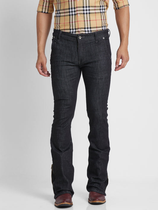 Mode De Base Mens's Casual  Slim Fit Carbon Black Bootcut Jeans With Zipper Bottom (Carbon Black)