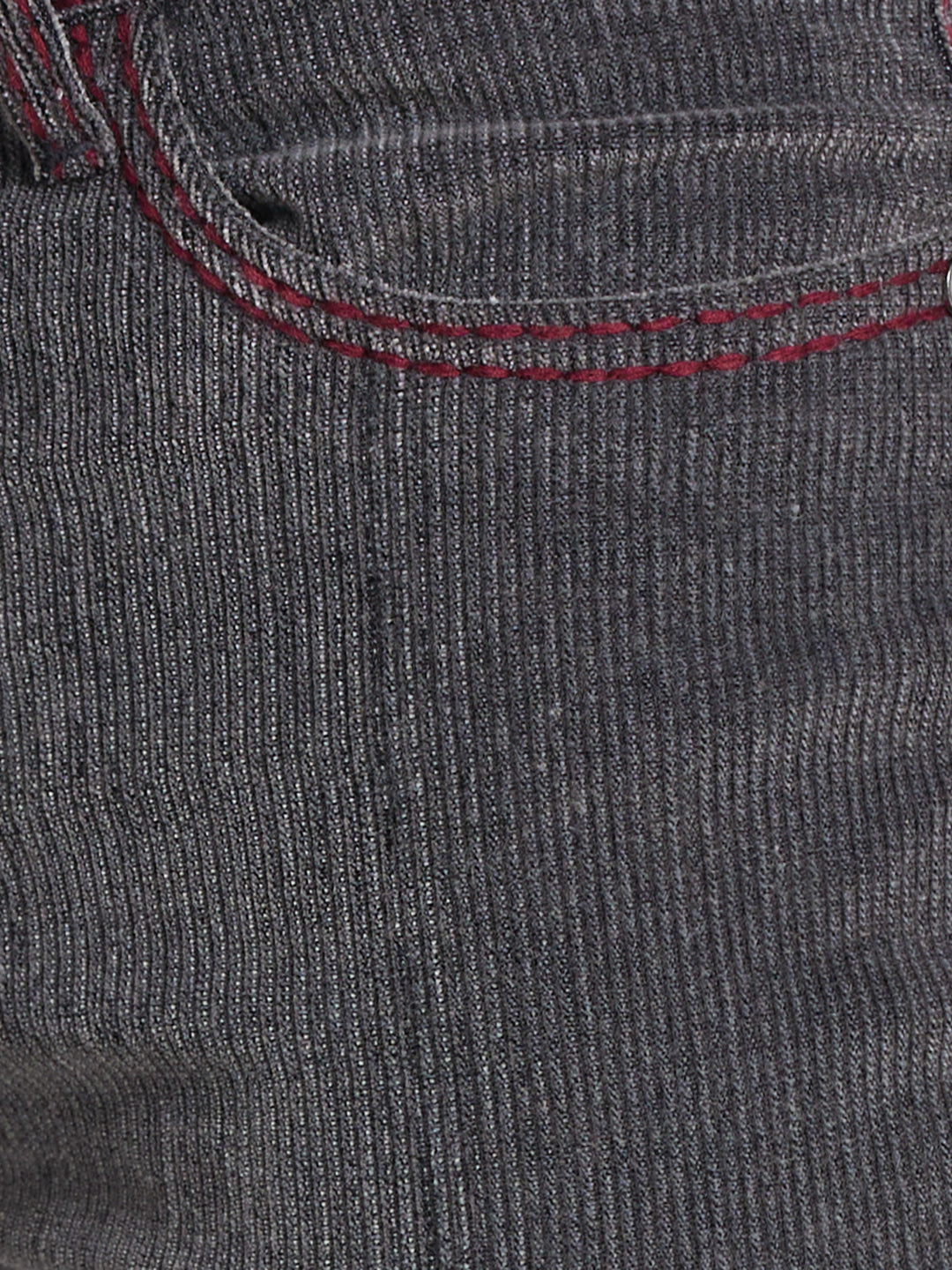 Dark Grey Bootcut Corduroy With Maroon Saddle Stitch And Bottom Zipper