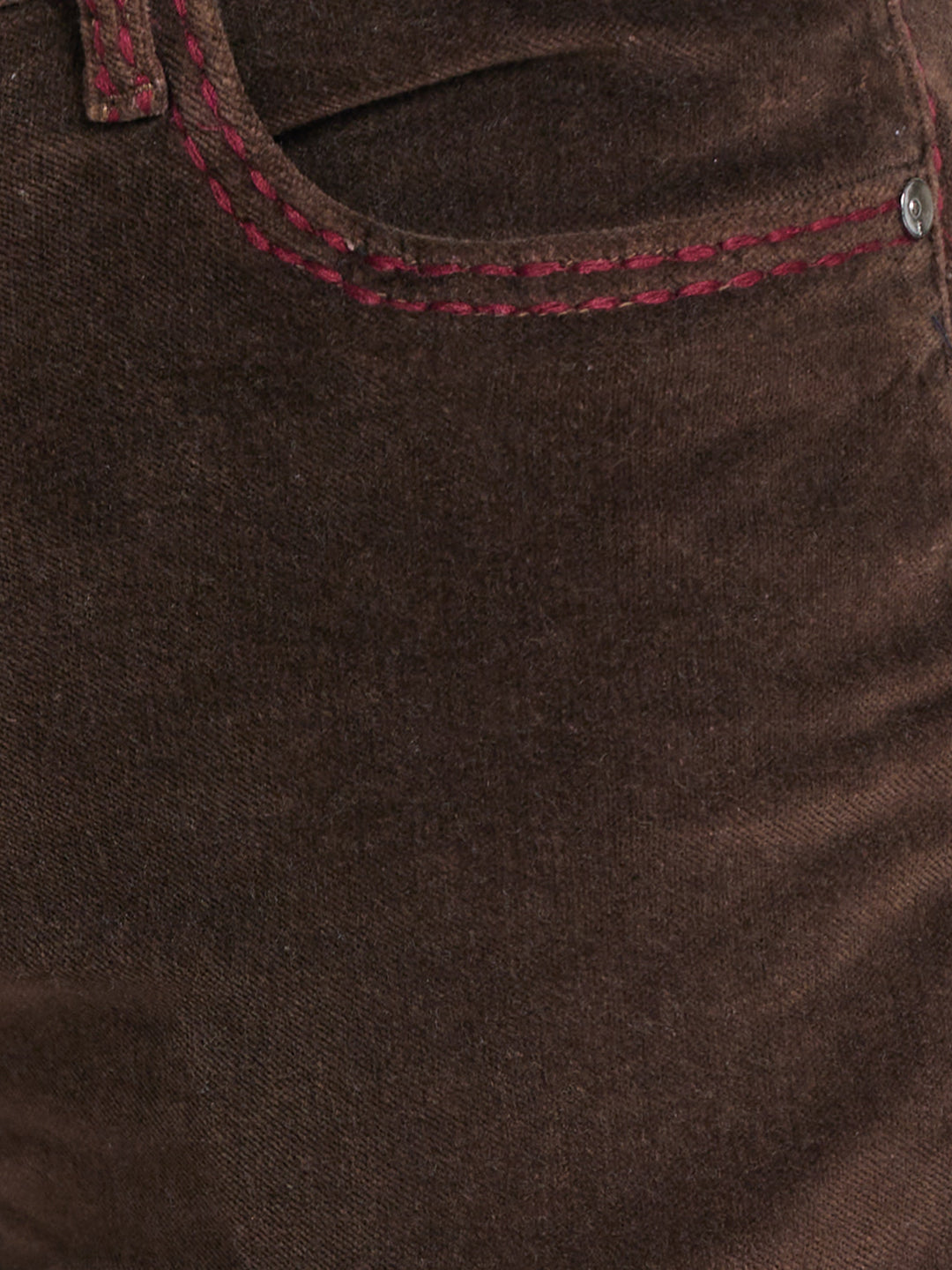 Brown Bootcut Corduroy With Maroon Saddle Stitch And Bottom Zipper