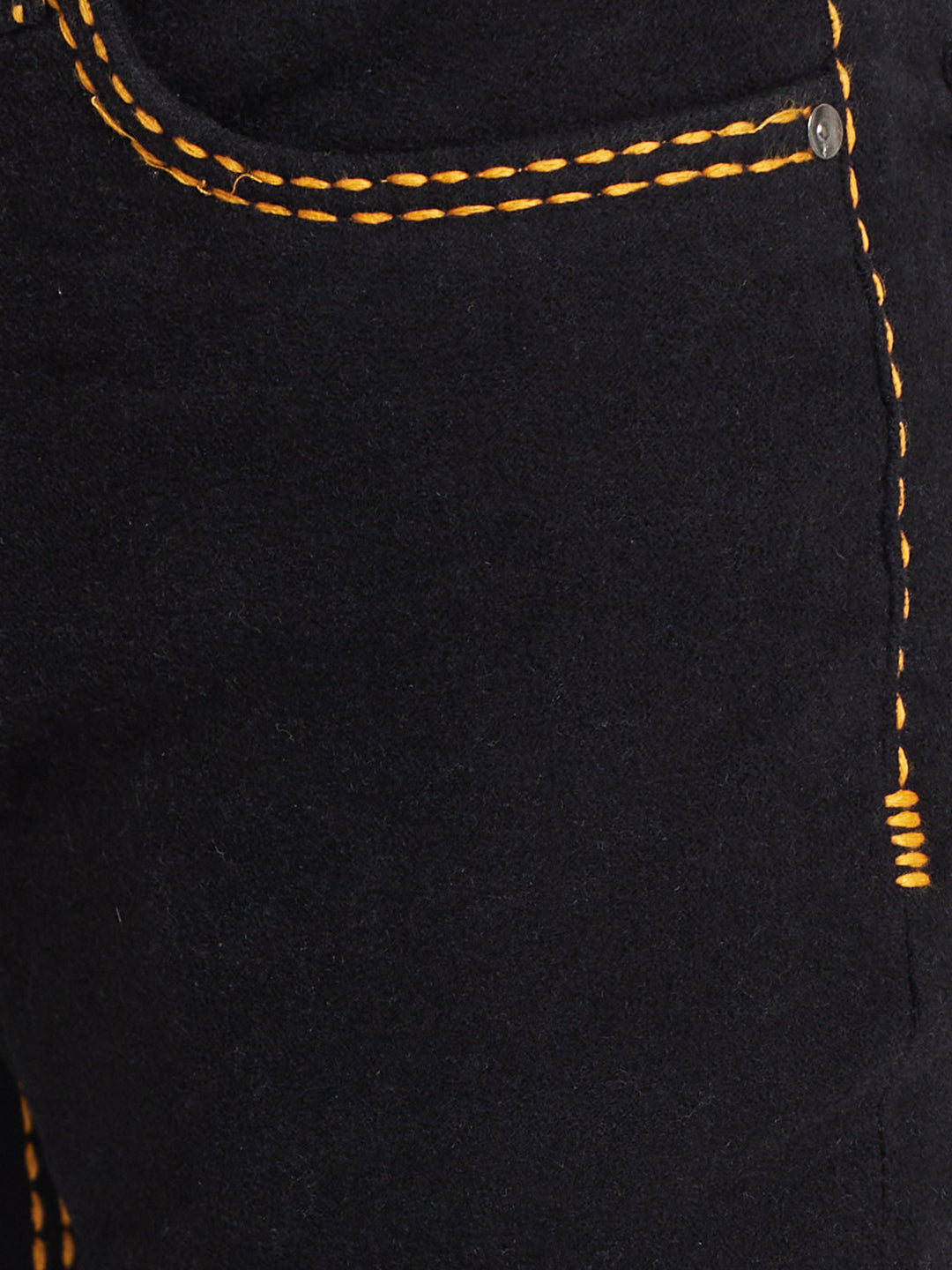 Black Bootcut Corduroy With Mustard Saddle Stitch And Bottom Zipper