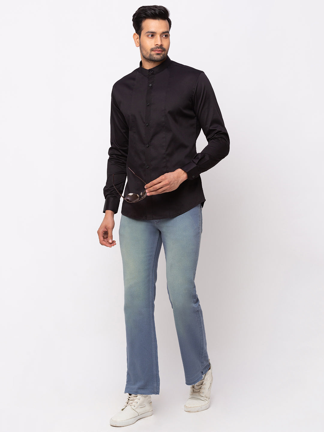 Black Formal Shirt with Mandarin Collar