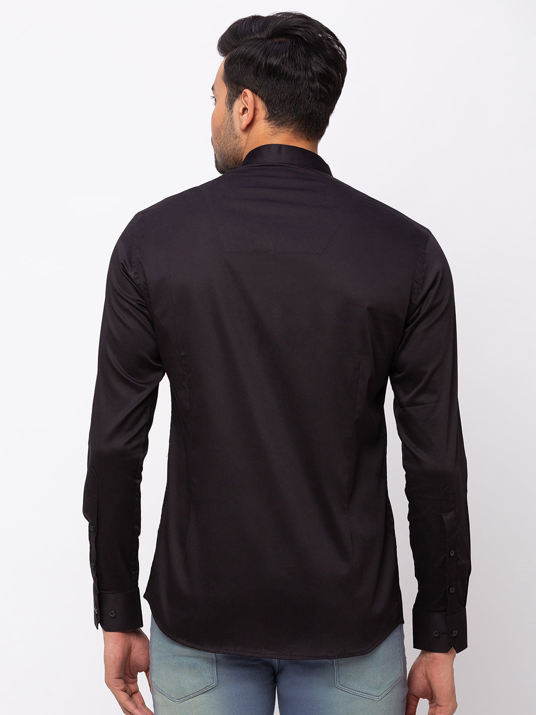 Black Formal Shirt with Mandarin Collar