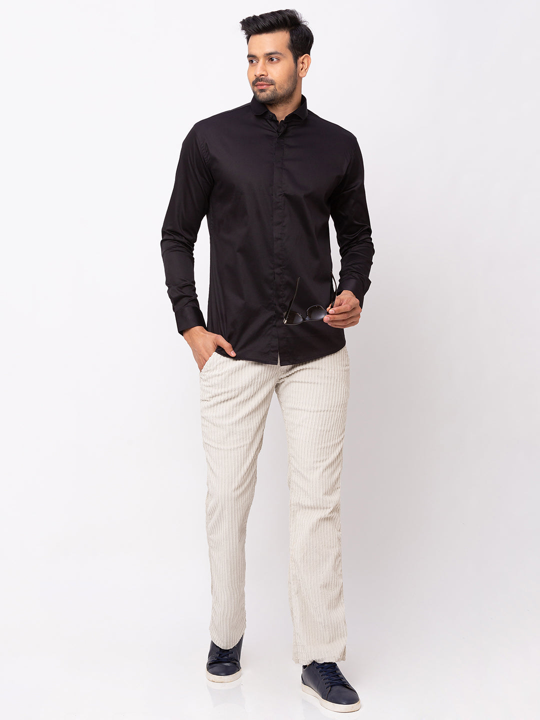 Black Formal Shirt with Concealed Buttons