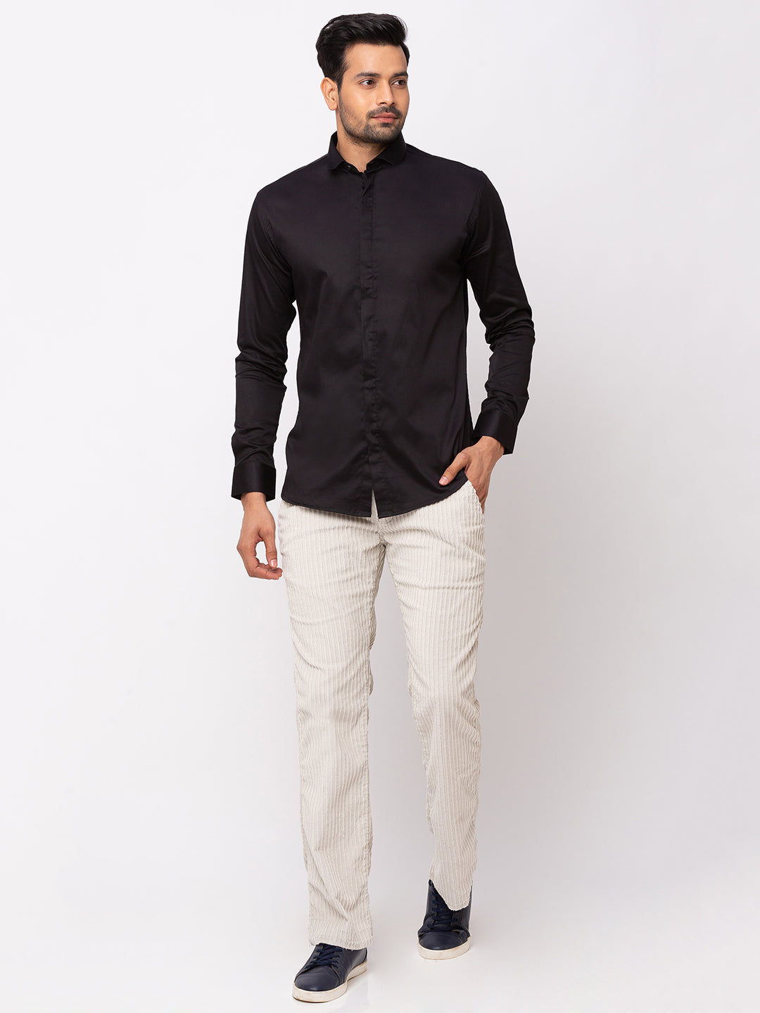 Black Formal Shirt with Concealed Buttons