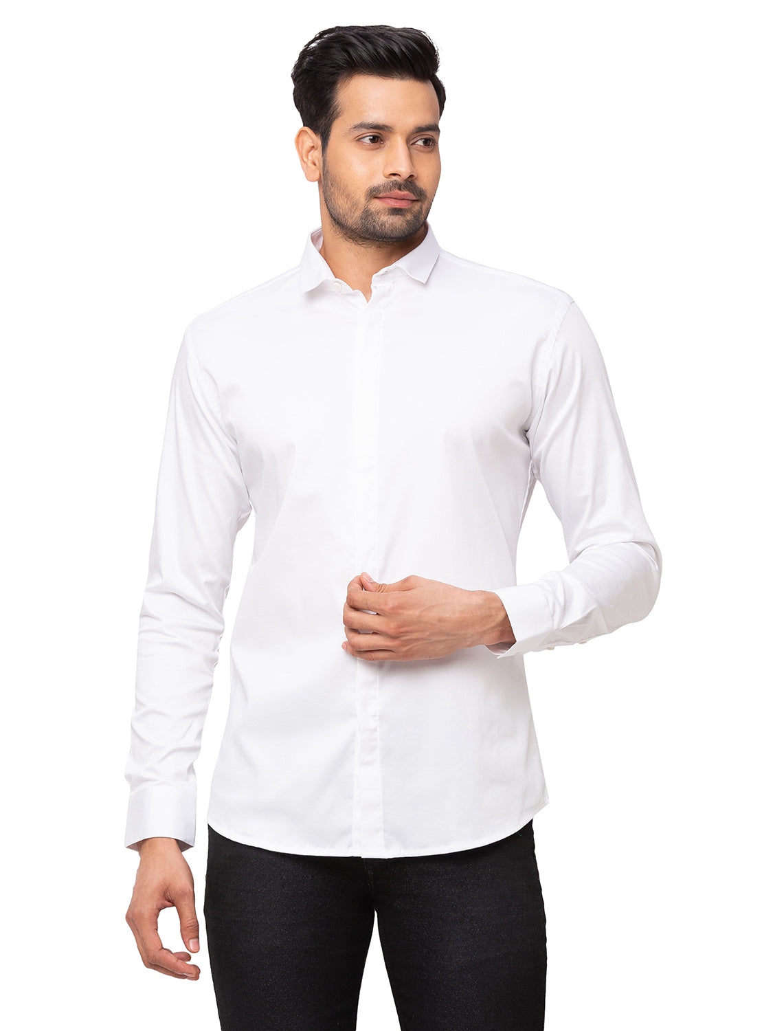White Formal Shirt with Concealed Buttons
