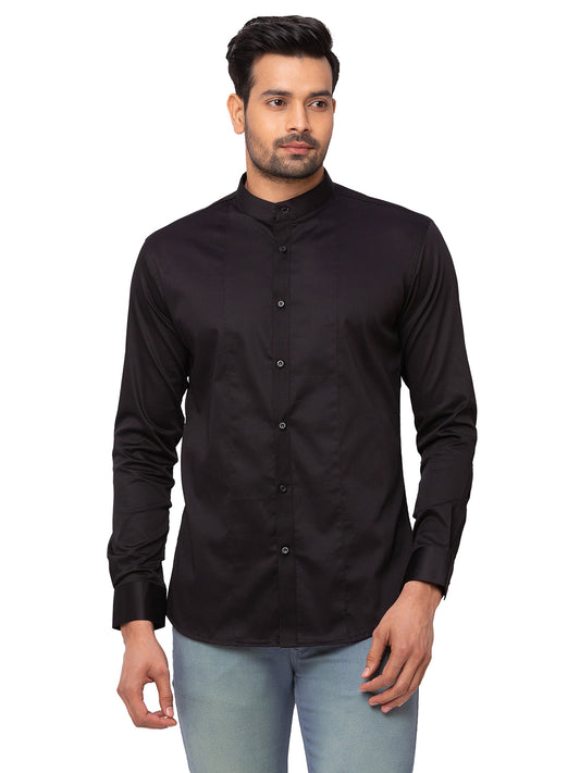 Black Formal Shirt with Mandarin Collar