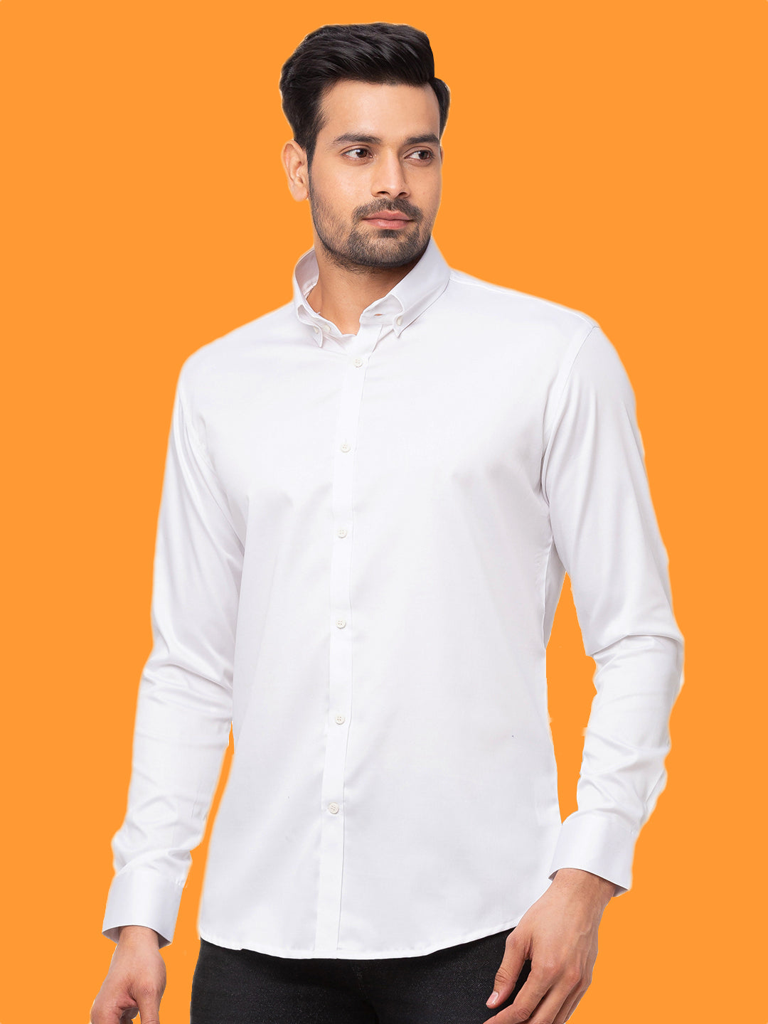 White Formal Shirt with Button-down Collar