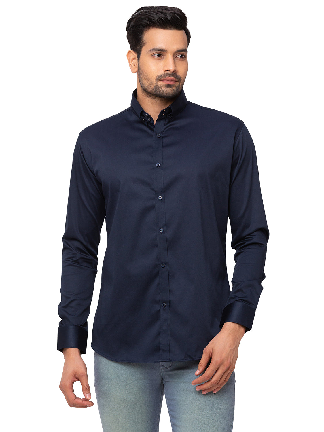 Navy Blue Formal Shirt with Button-down Collar