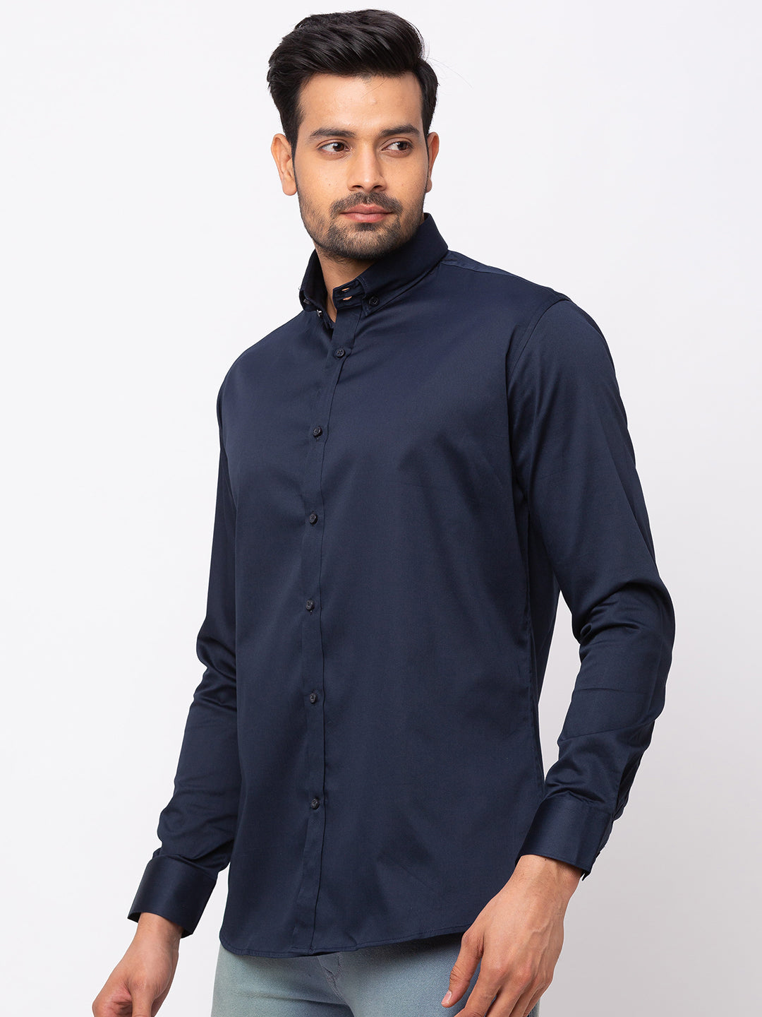 Navy Blue Formal Shirt with Button-down Collar