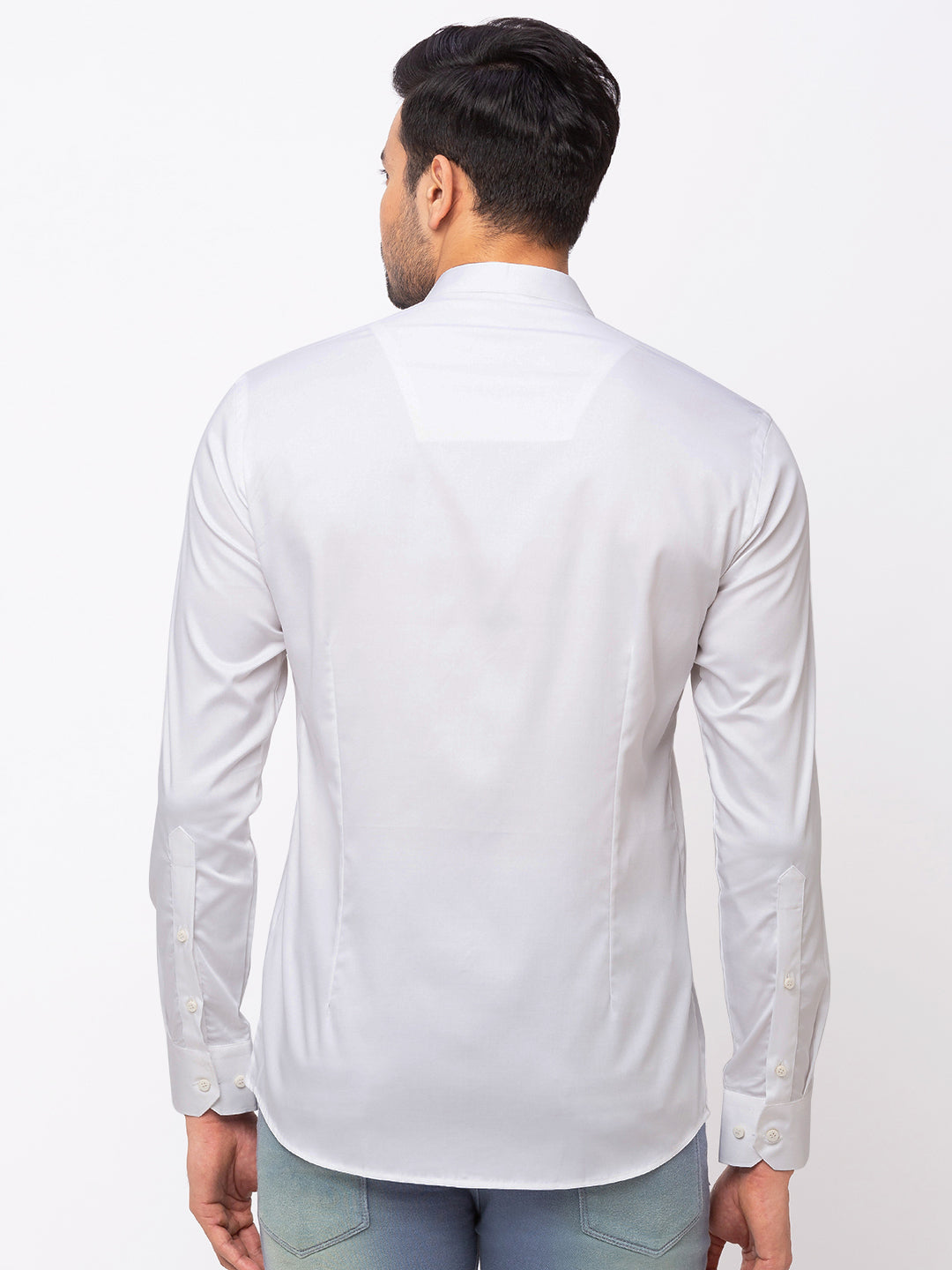 White Formal Shirt with Mandarin Collar