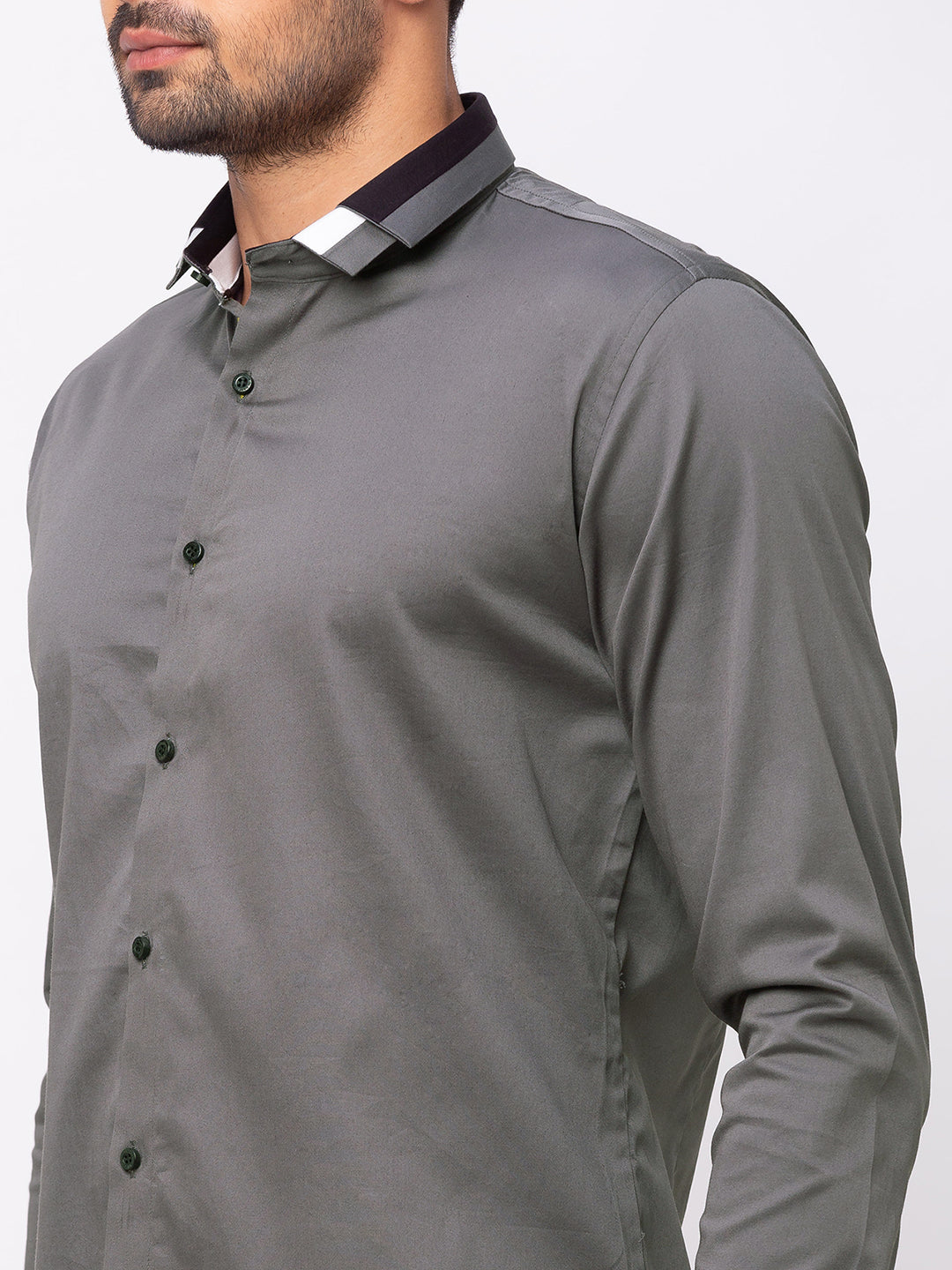 Grey Twin Collar Casual Shirt