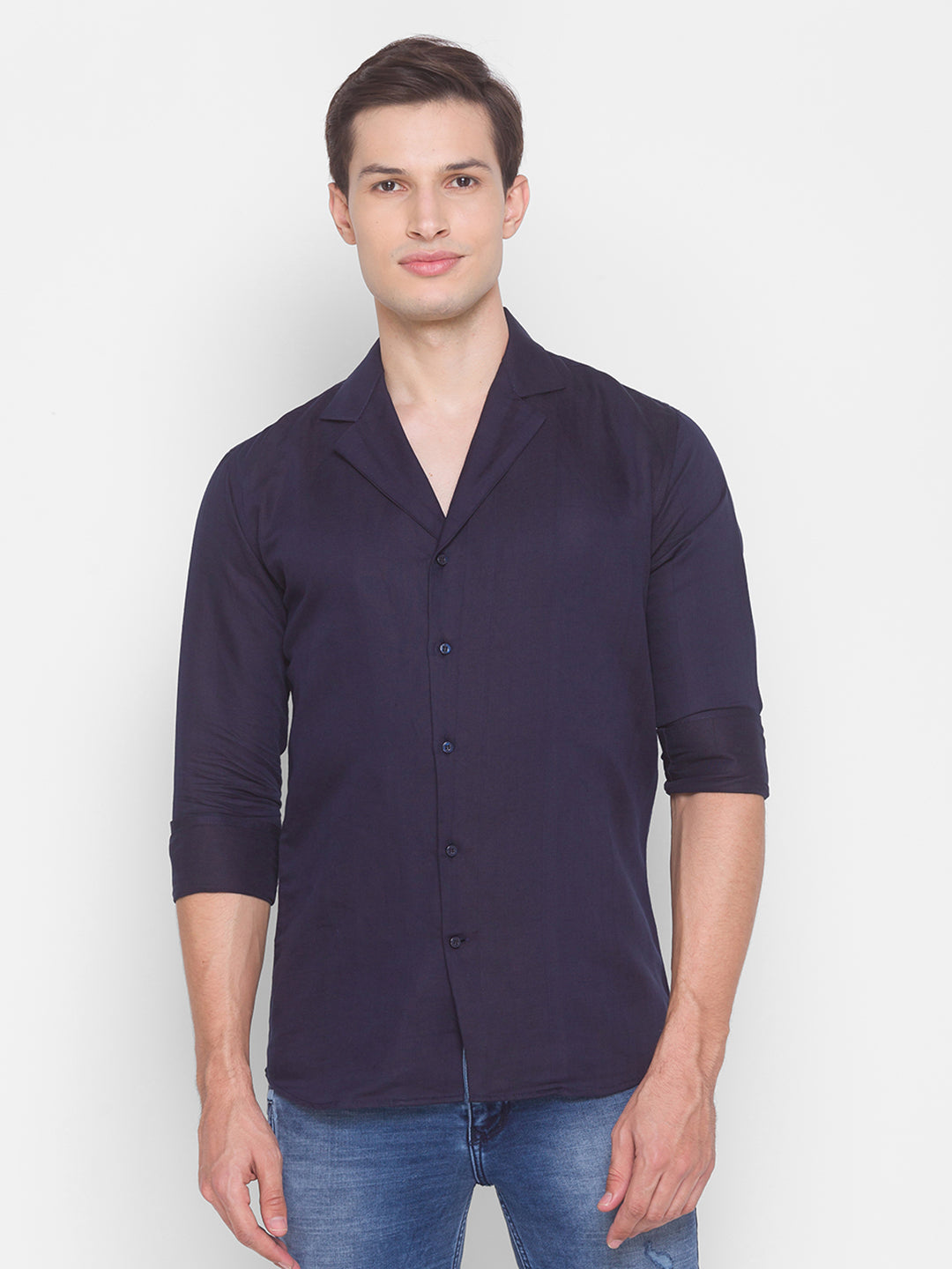 Navy Blue Reverse Collared Shirt