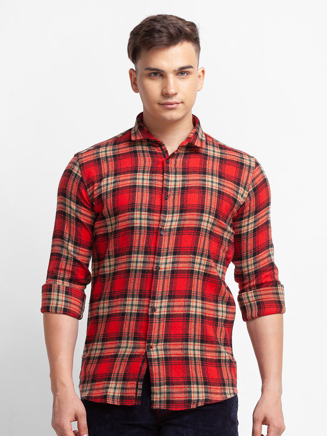 Red Beige Checkered Casual Shirt