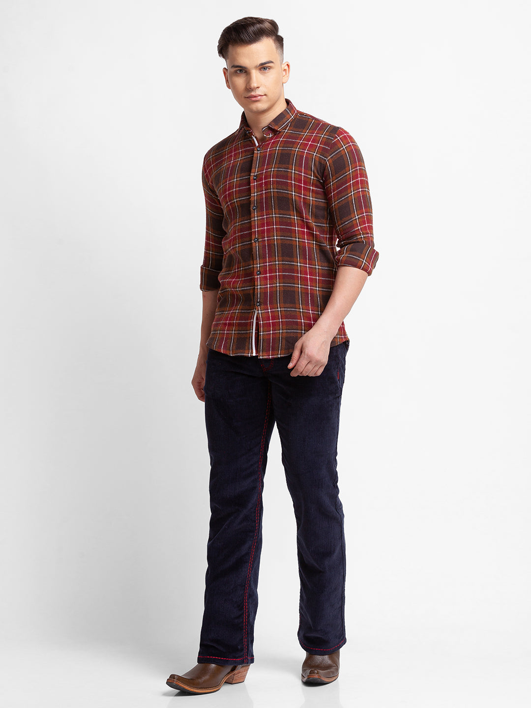 Red Brown Checkered Casual Shirt