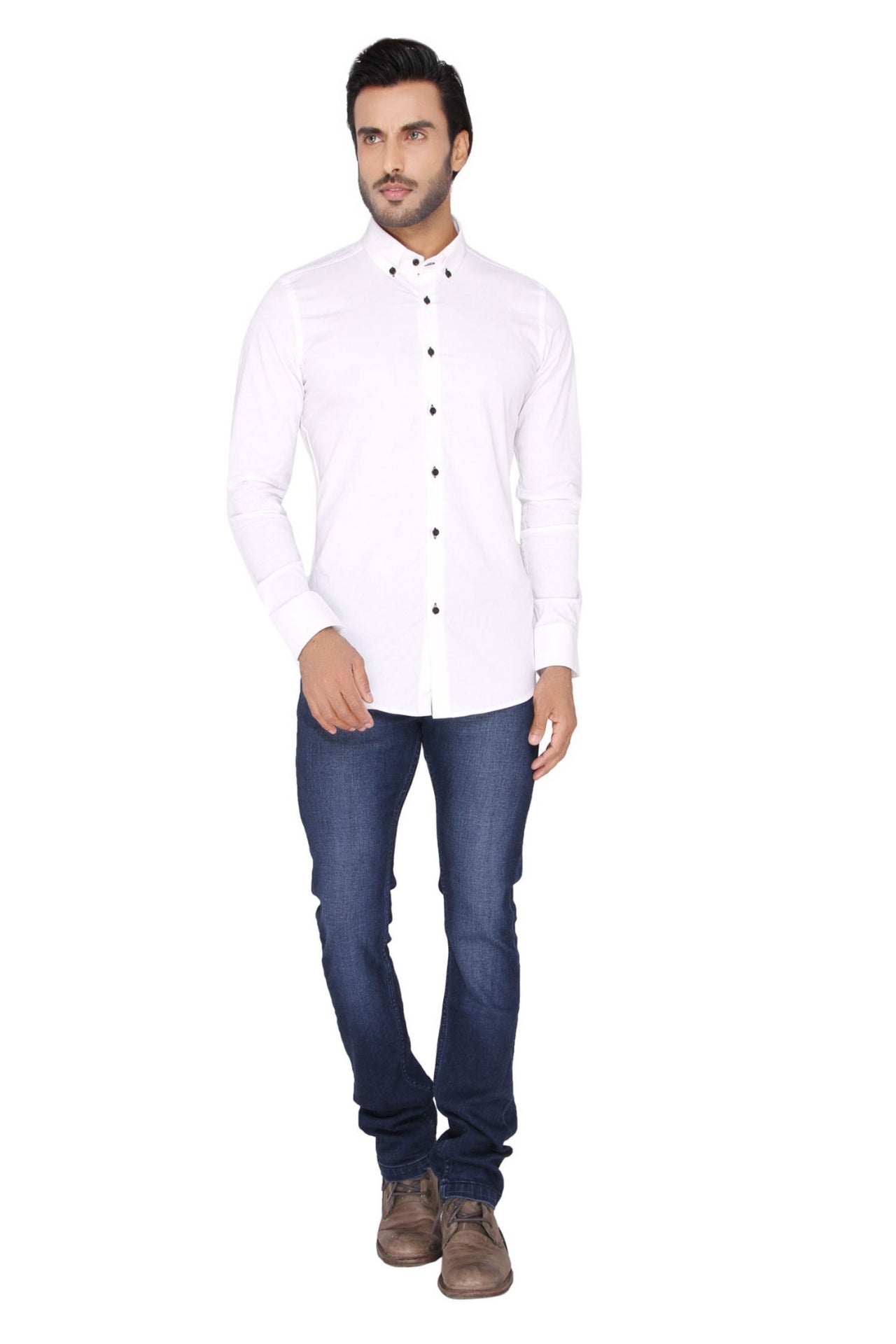White Semi-formal Shirt with Button down Collar