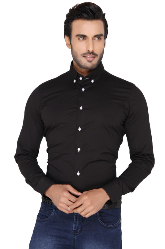 Black Semi-formal Shirt with Button down Collar