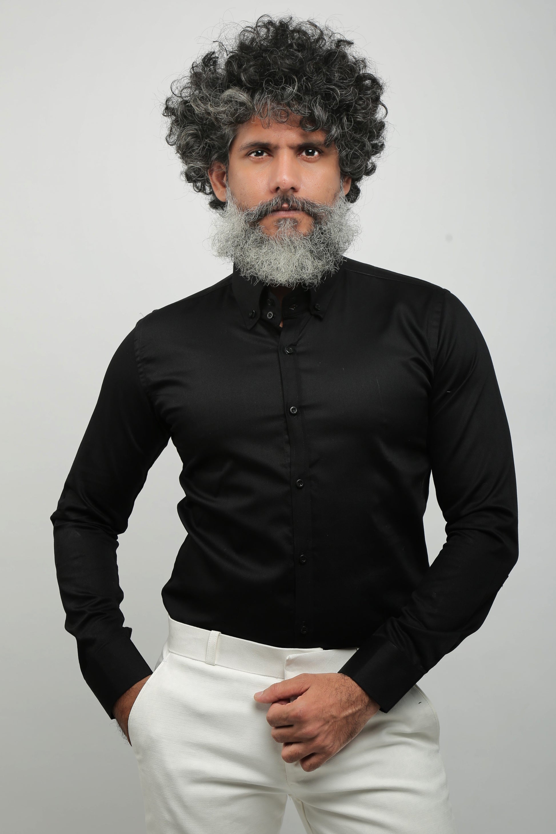 Black Formal Shirt with Button Down Collar